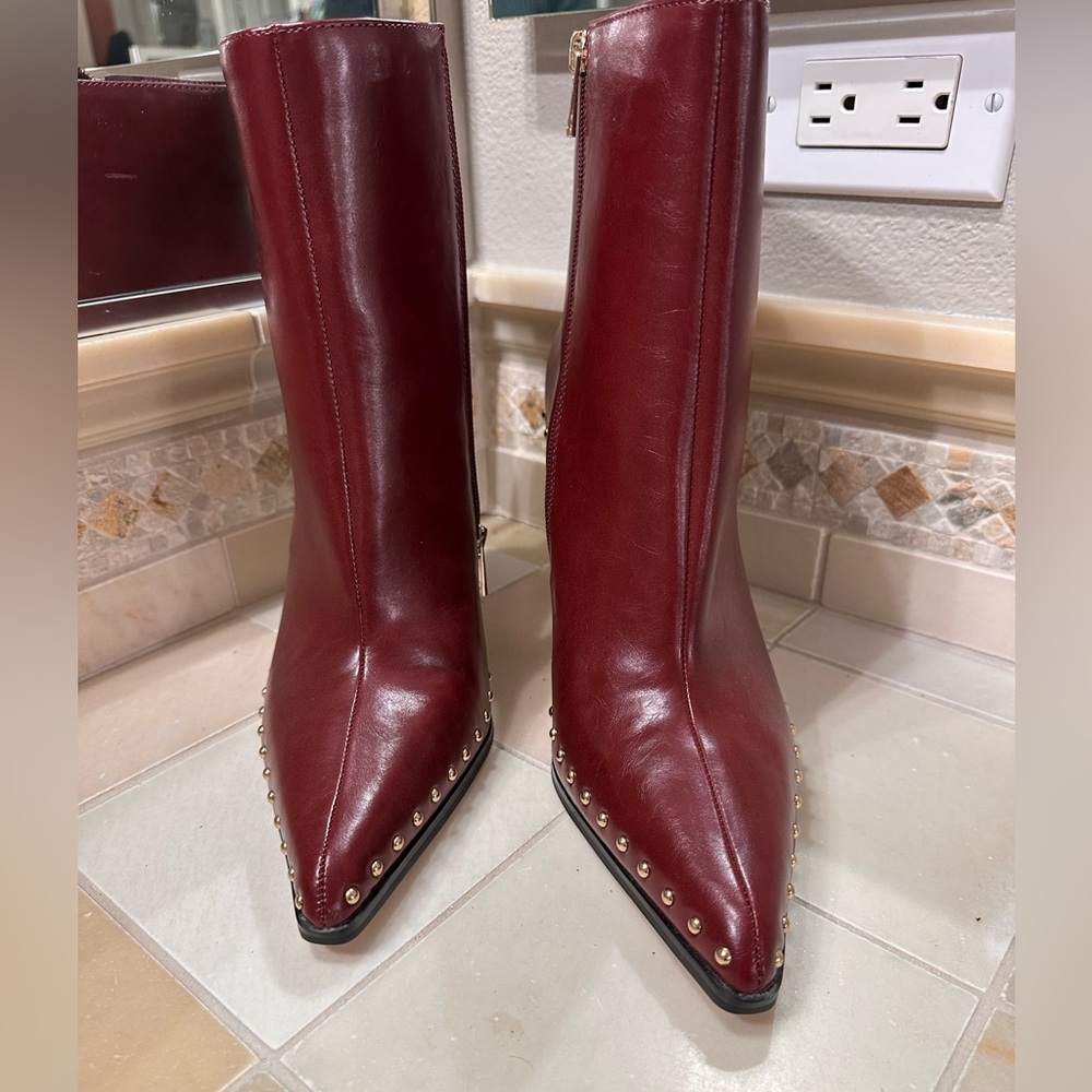 Jessica Simpson Burgundy Studded Heeled Boots - Picture 2 of 6